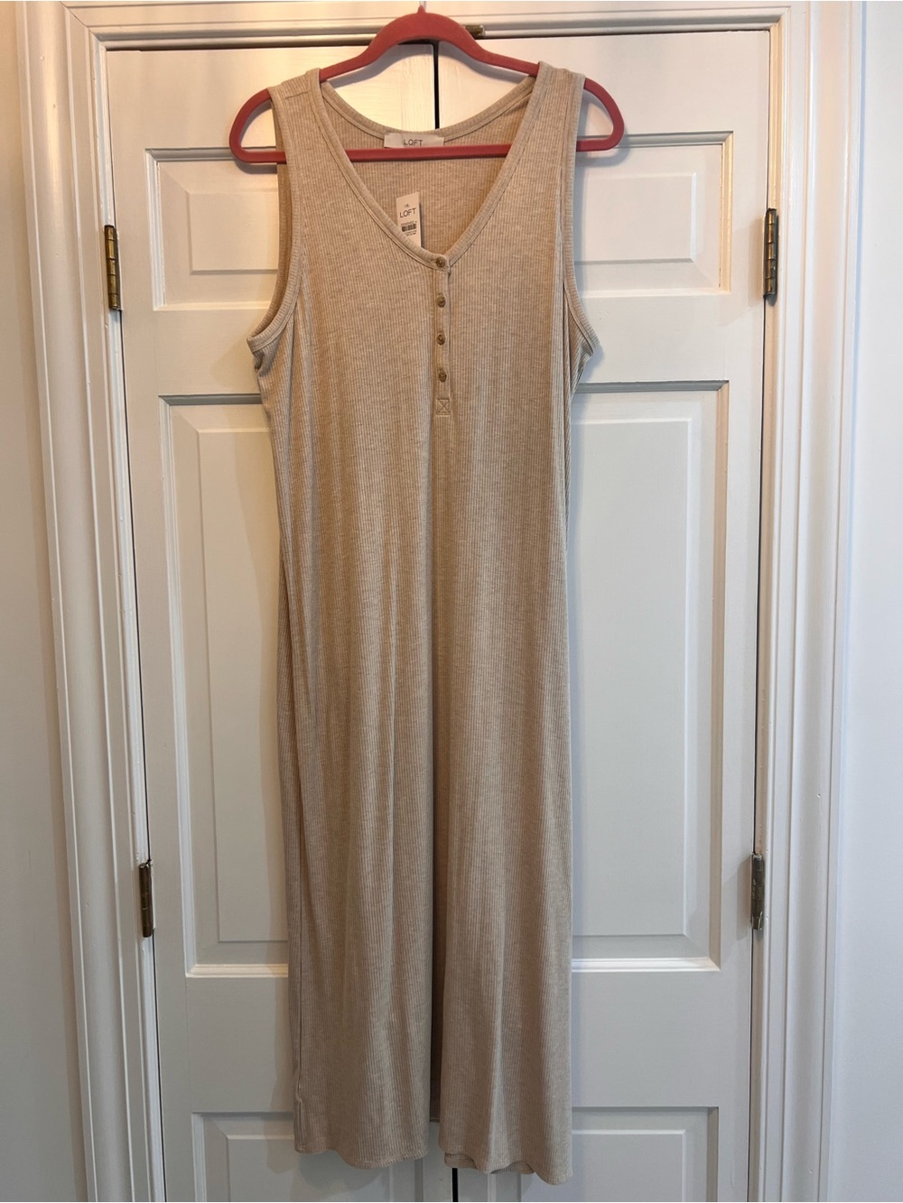 NWT Loft Heathered Henly Midi Dress Ribbed Beige XL